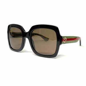Gucci Women's Black Green Red Rectangle Sunglasses